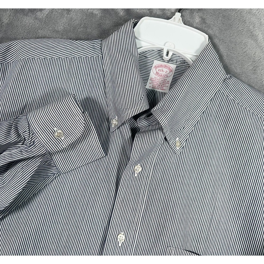Vintage Brooks Brothers Button Down Shirt Mens 15.5 Gray Striped Made USA VTG